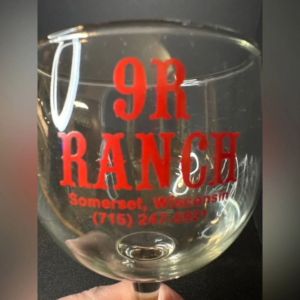 Vintage 9R Ranch Somerset WI Advertising Wine Goblet Bar‎ Glass